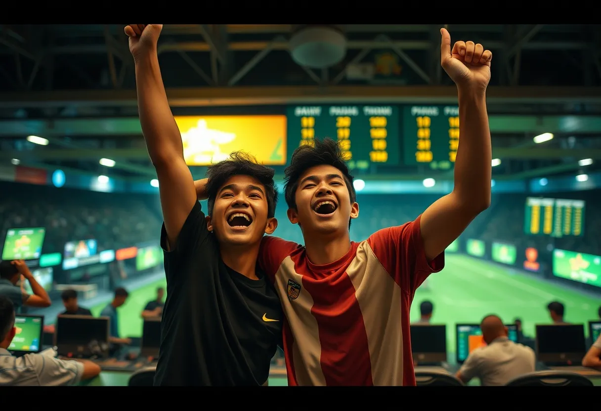 Masaya ang mga lalaki sa kanilang mga panalo sa pagtaya sa sports gamit ang Melbet app